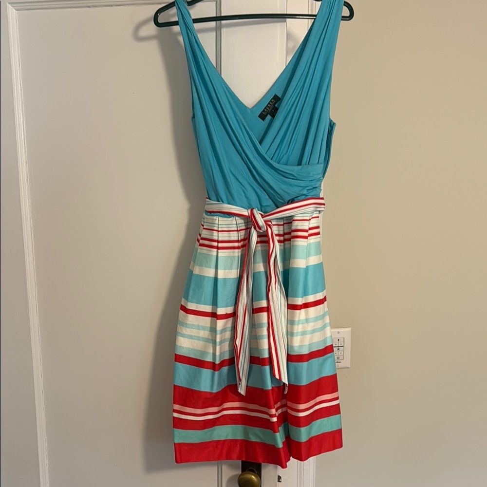 Lauren Ralph Lauren Blue and White Sleeveless V-Neck Sundress